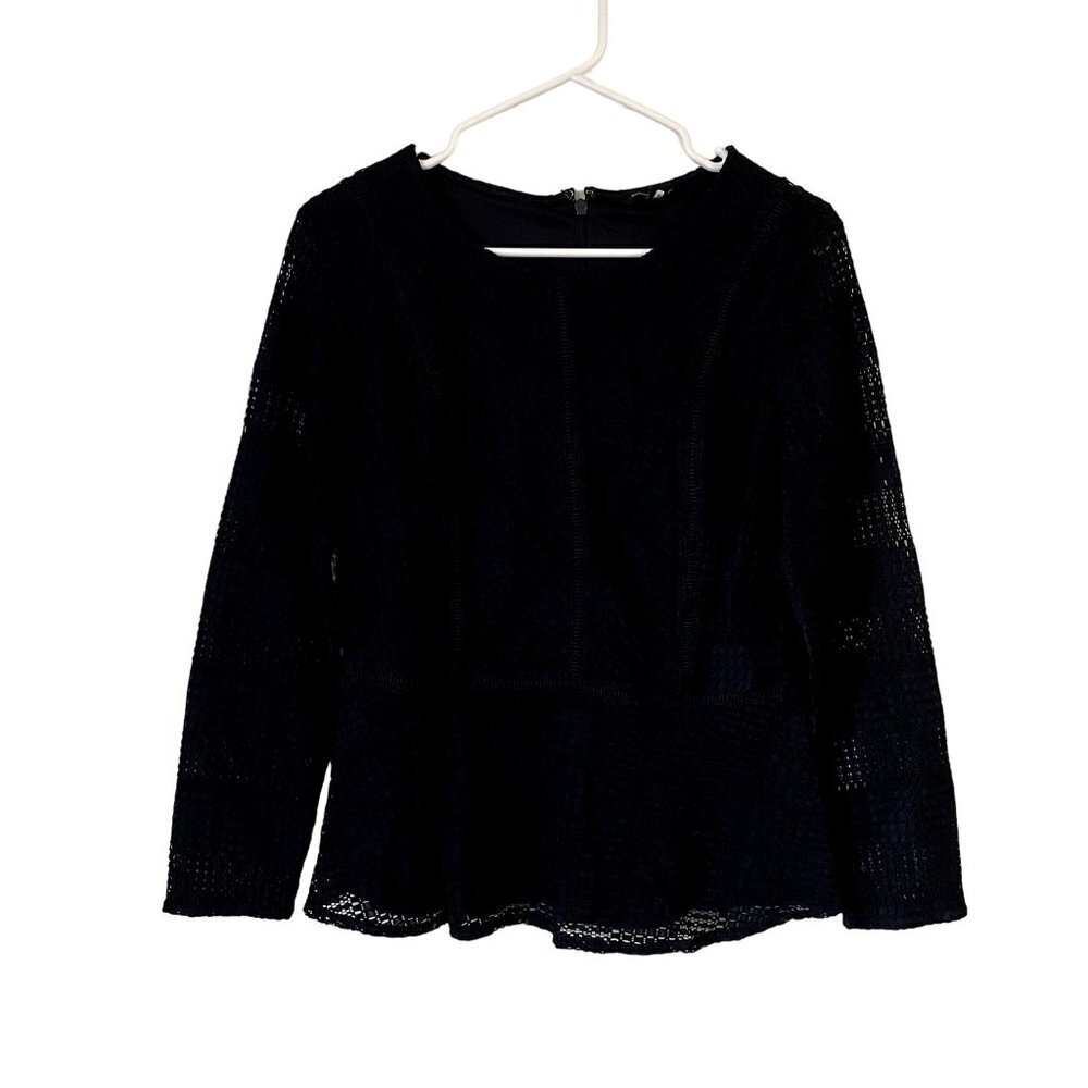 Banana Republic black lace‎ long sleeved blouse top fall spring shirt delicate